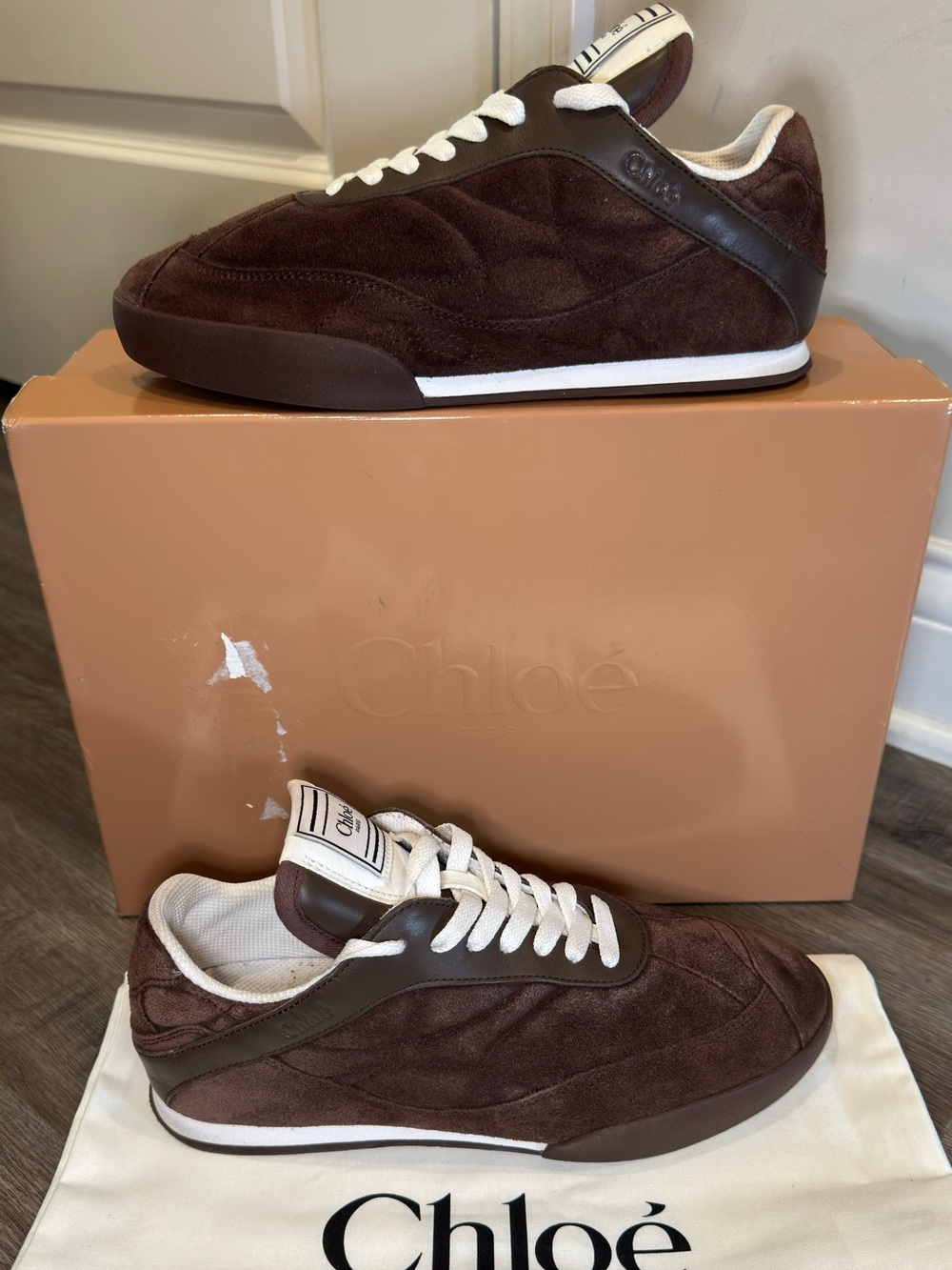 Chloe Kick Quilted Suede Brown Low Profile Sneakers